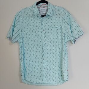 LARGE DENIM & FLOWER CASUAL BUTTON DOWN SHORT SLEEVE